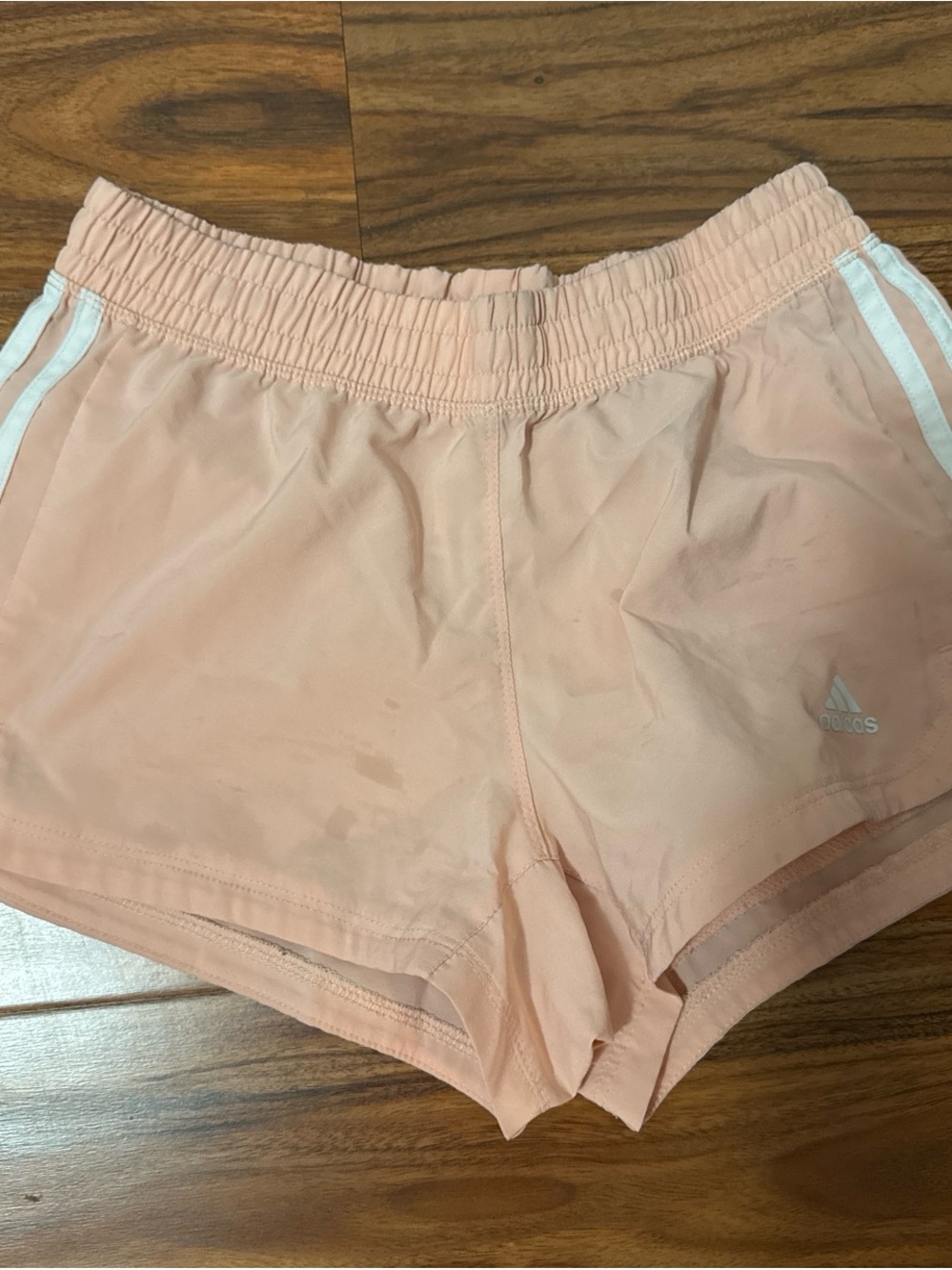 adidas Women’s Light Peach Athletic Shorts with White Trim